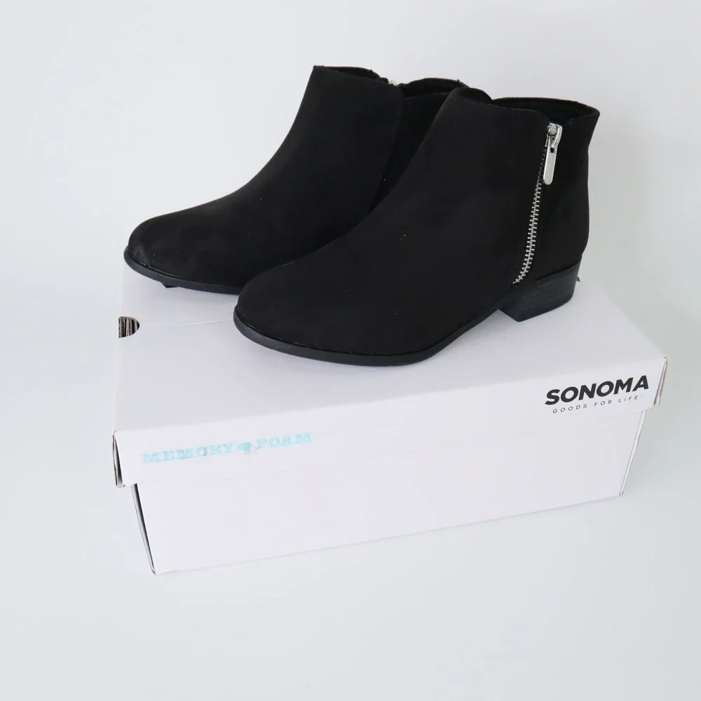 Sonoma Goods For Life Osmona Black Faux Suede Memory Foam Ankle Booties Girls 2
